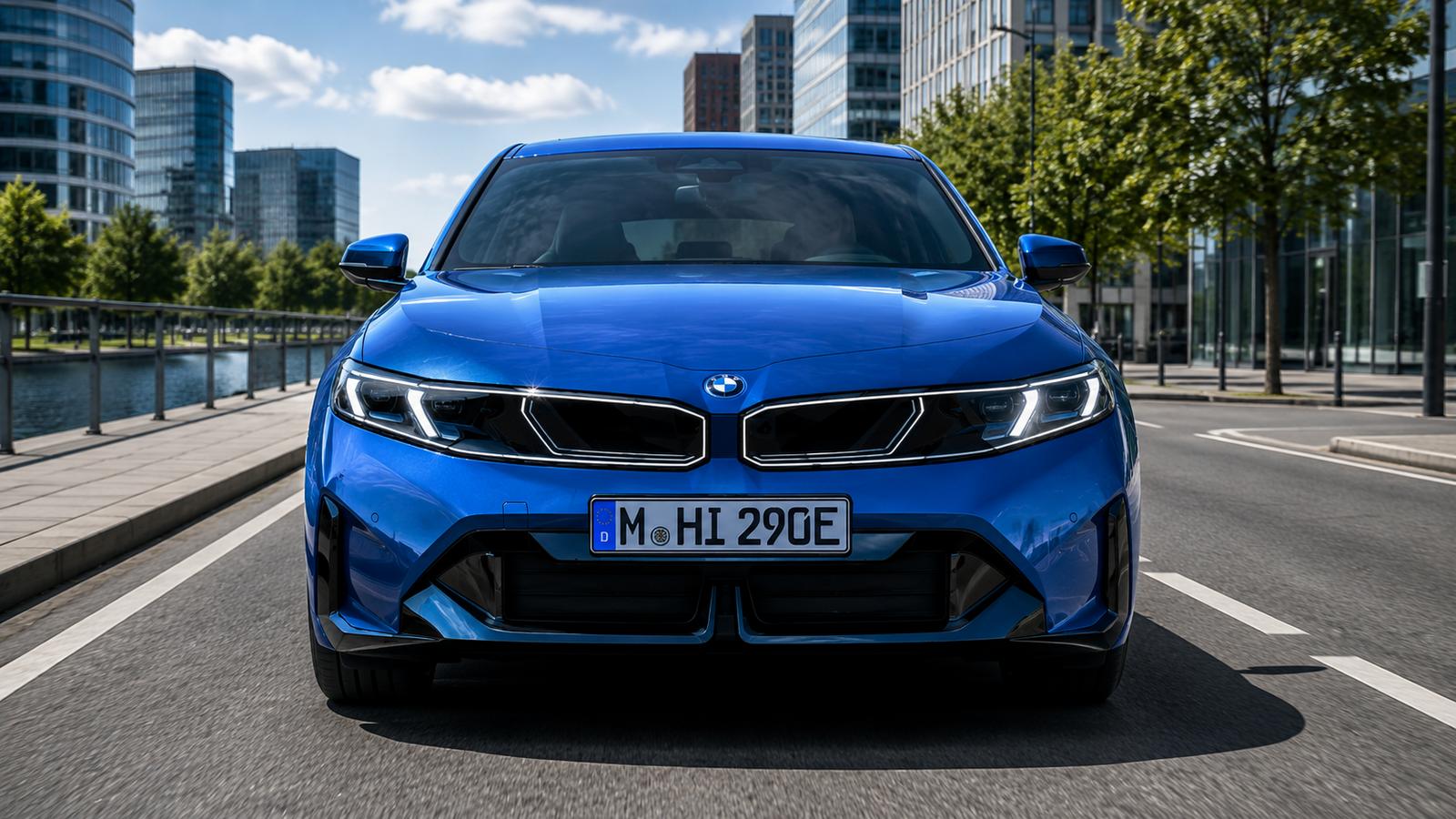 Blauer BMW i3 Touring auf der Stadtpromenade