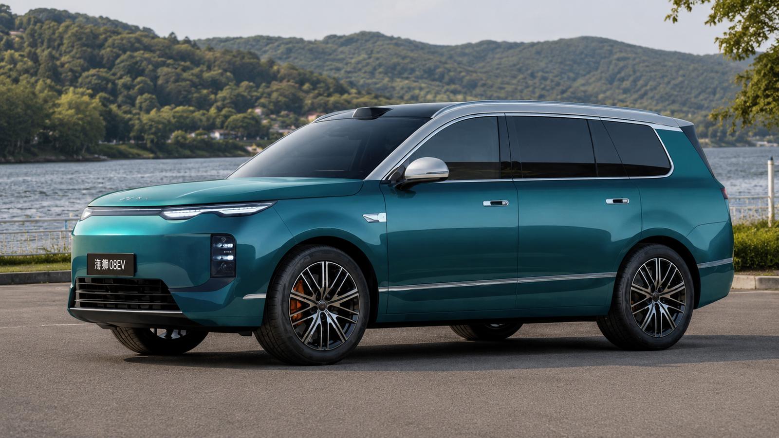 Türkisfarbener BYD Sea Lion 08: Ein SUV am See