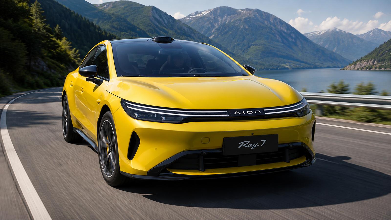 Ein gelber AION Ray 7 auf einer Bergstraße
