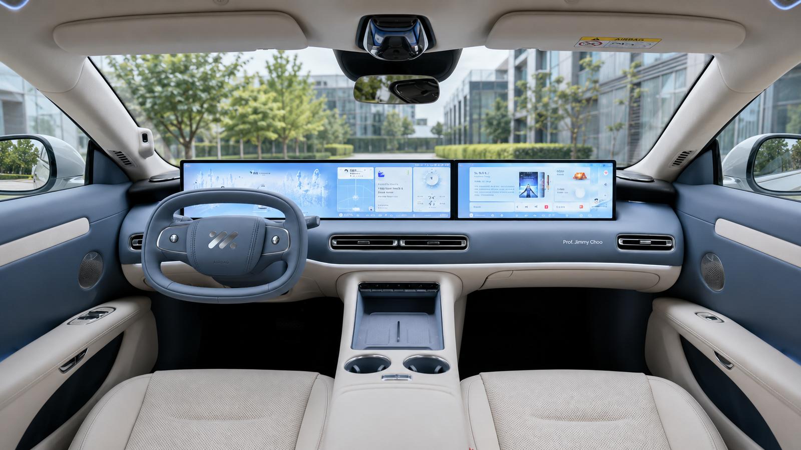 Futuristisches Interieur mit Panoramadisplay