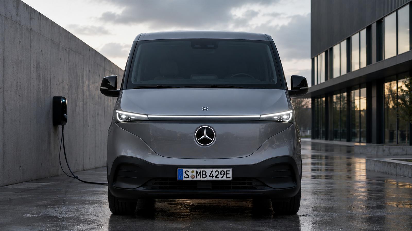 Ein elektrischer Mercedes-Benz VAN.EA an einer Ladestation