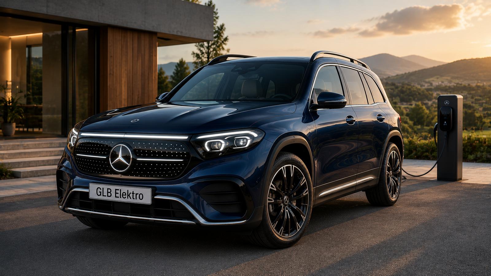 Elektrischer Mercedes GLB bei Sonnenuntergang