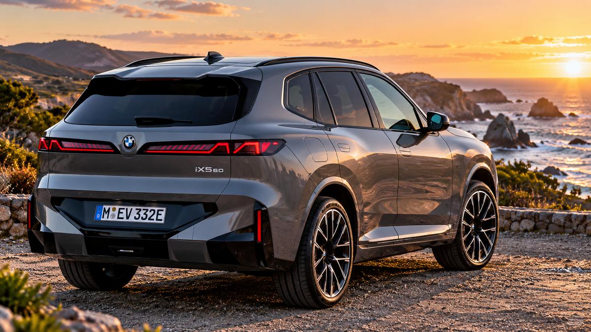 BMW iX5 bei Sonnenuntergang am Ozean