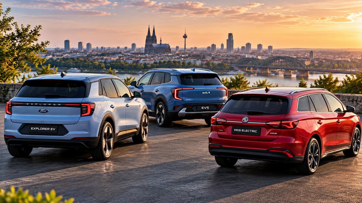 Elektroautos vor der Kulisse der Abendstadt