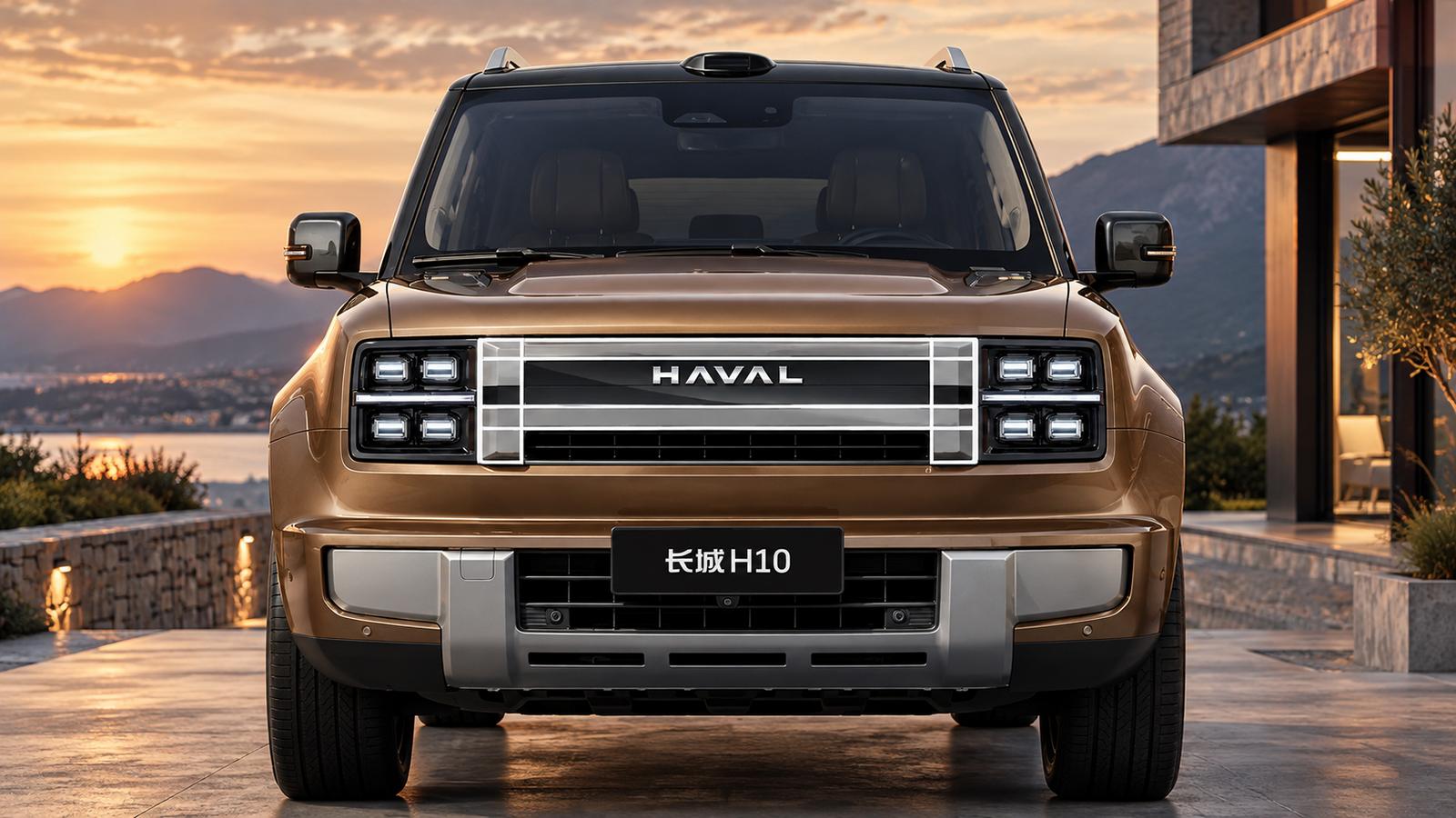 Ein bronzefarbener Haval H10 im Sonnenuntergang