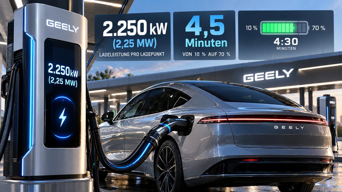 Geely lädt ein Elektroauto in 4,5 Minuten: 2,25 MW im Einsatz