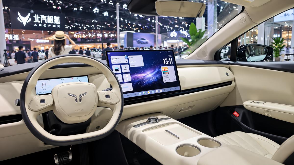 Hochwertiger Innenraum des Elektroautos Hongqi Tiangong 07 auf einer Automobilausstellung