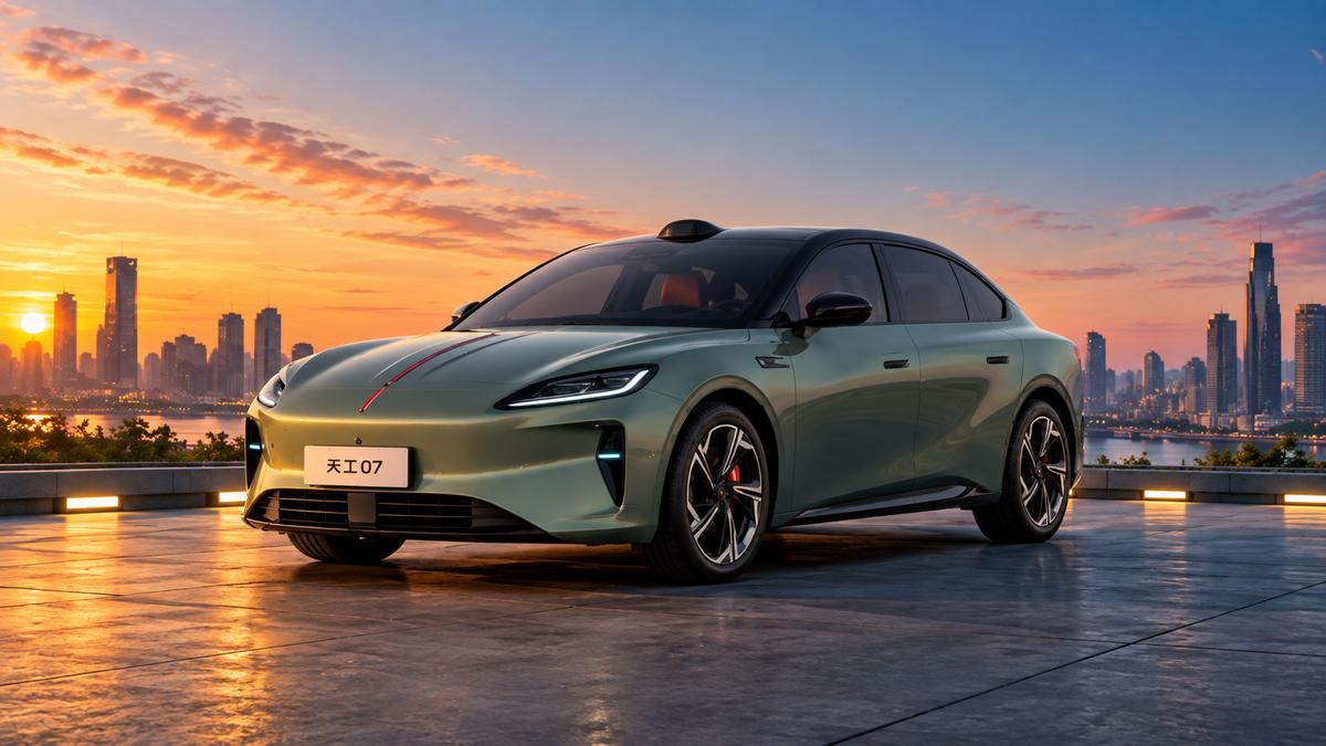 Hongqi Tiangong 07 Elektrolimousine bei Sonnenuntergang
