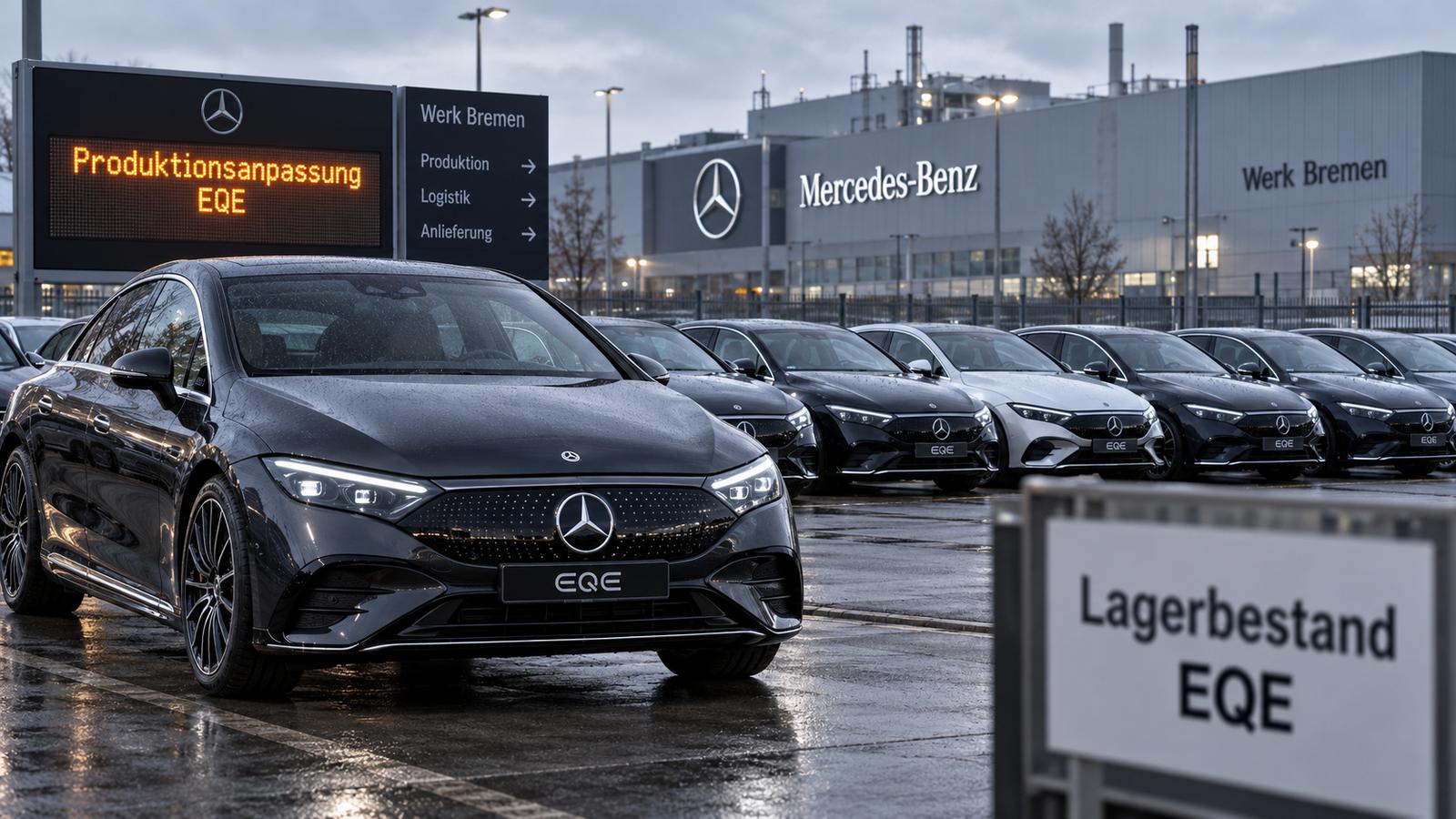 Überbestände an EQE im Mercedes-Benz-Werk