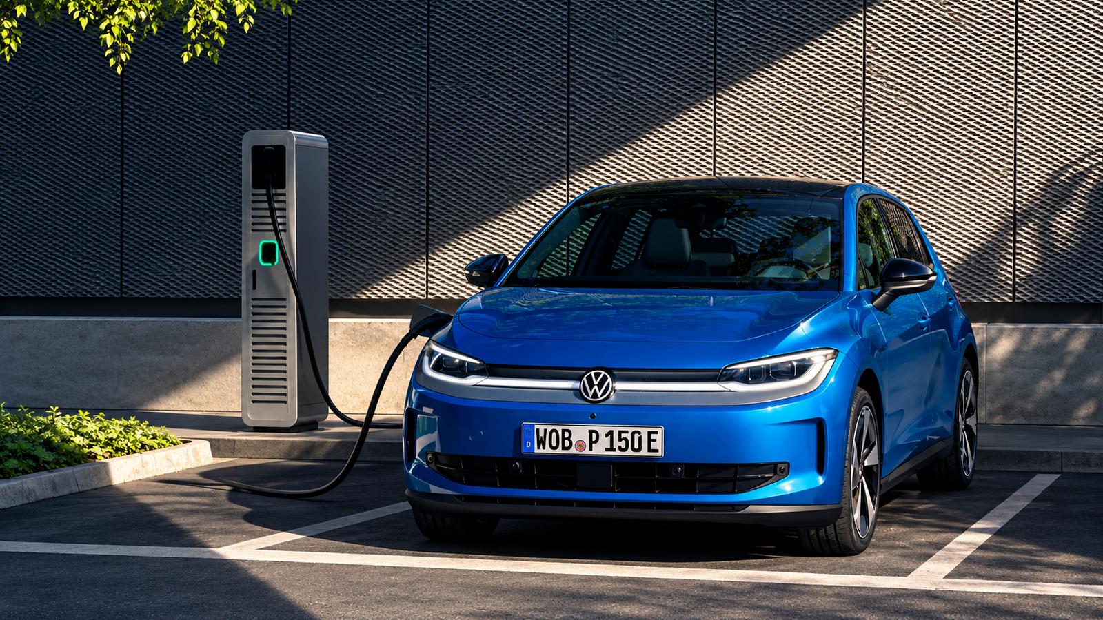 Blauer Volkswagen ID. Polo an einer Ladestation