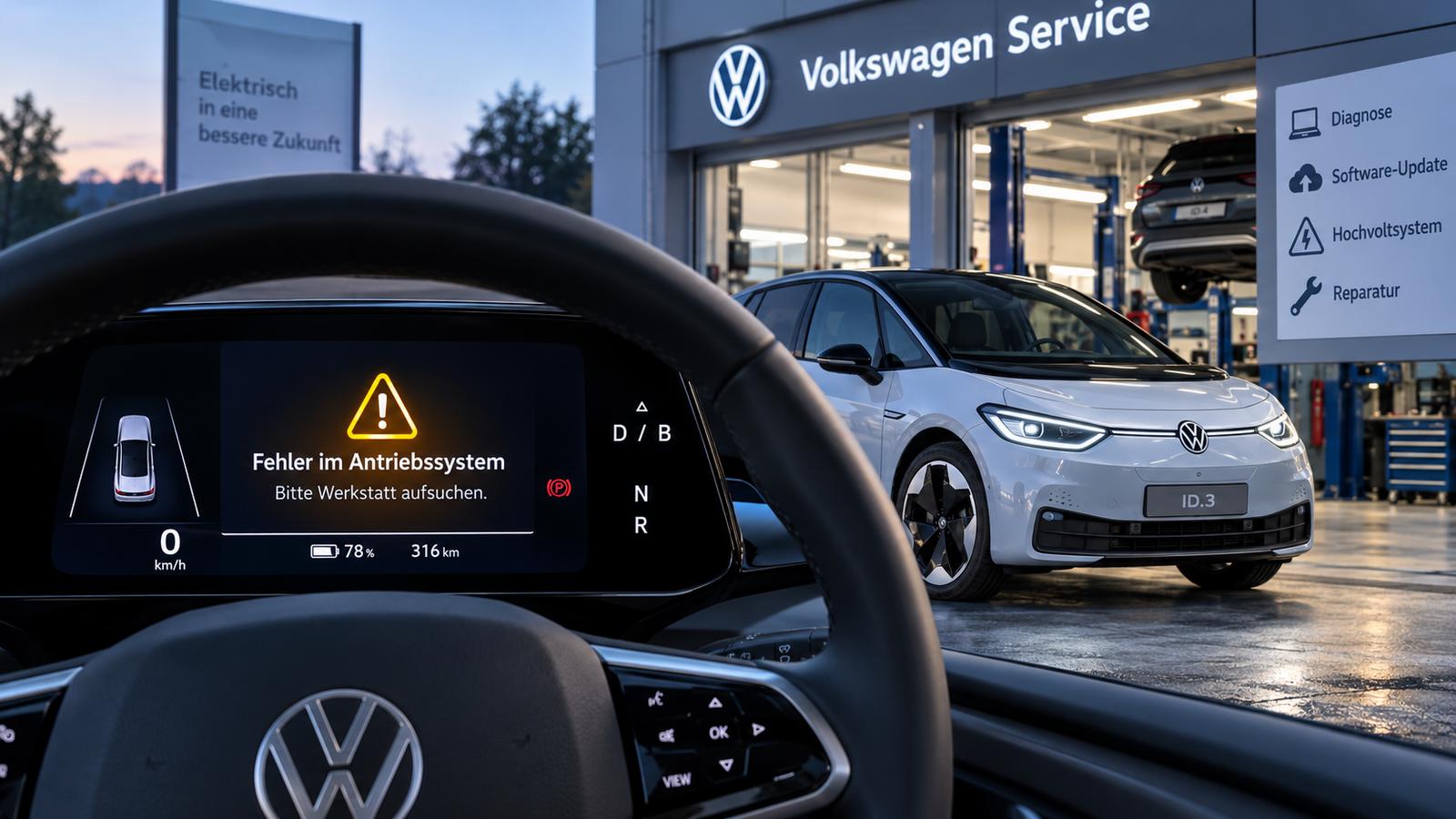 Warnmeldung zur Fahrzeugelektrik von Volkswagen in der Fachwerkstatt